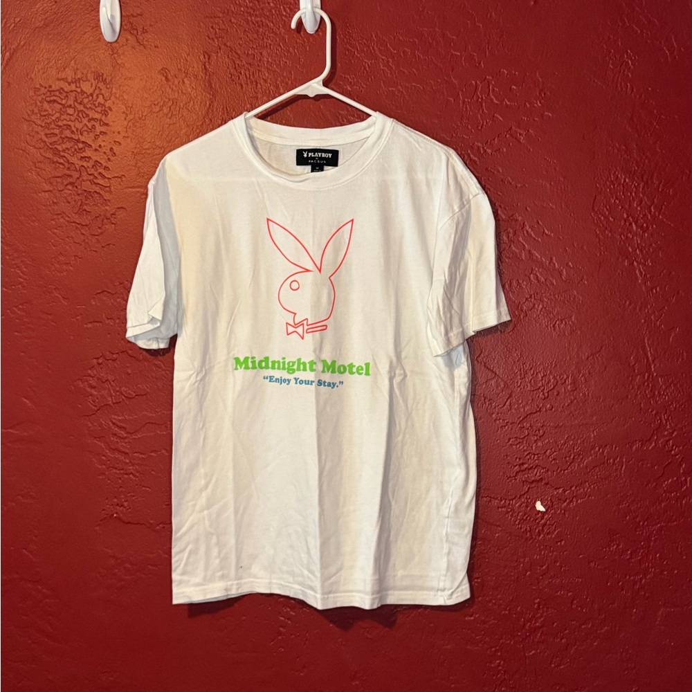 PLAYBOY White Short Sleeve Tee with Iconic Bunny Logo